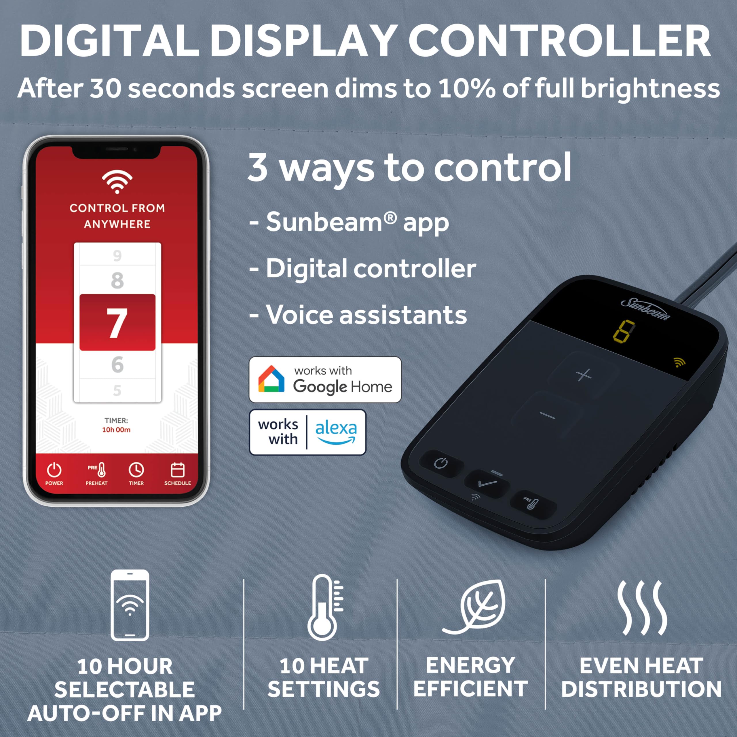 Foto 5 pulgar | Colchón Sunbeam, Manta Eléctrica Con Conexión Wi-fi, Doble - Venta Internacional.