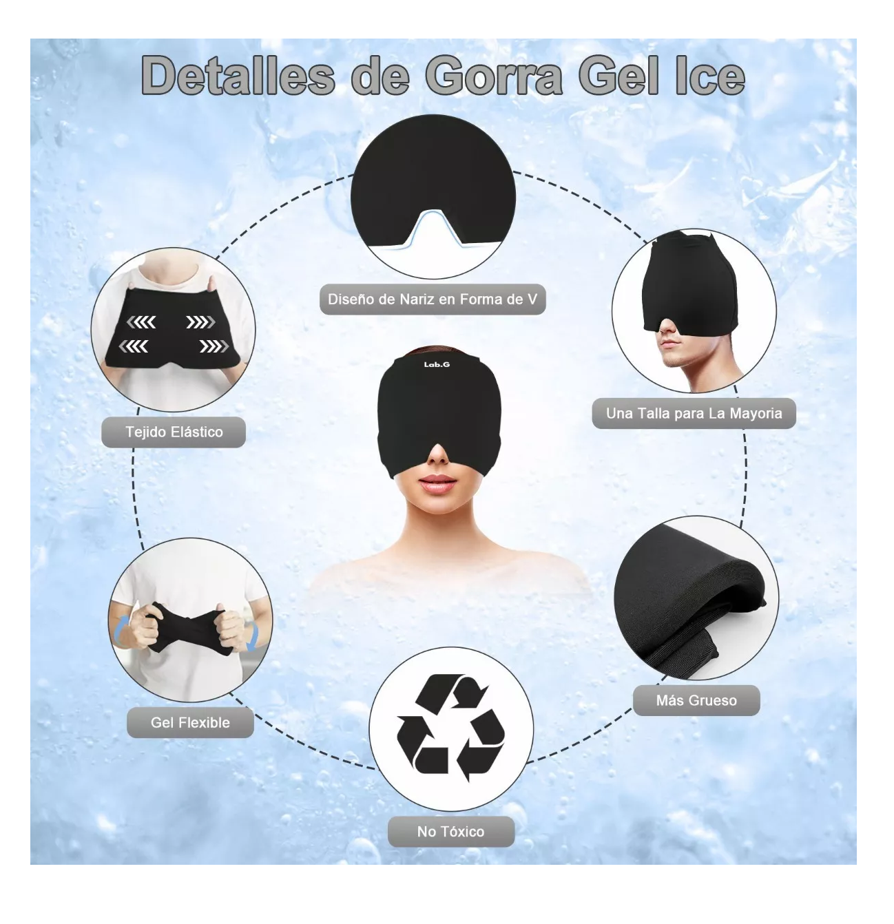 Foto 3 pulgar | Gorro Para Migraña De Gel Con Compresión Fría Y Caliente Negro
