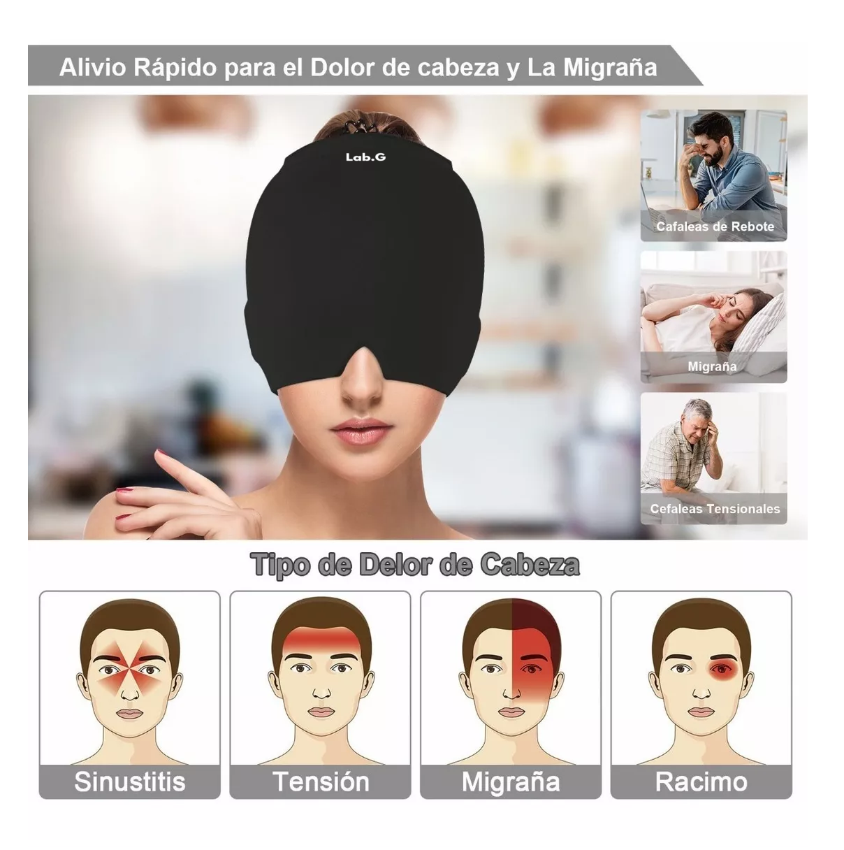 Foto 3 | Gorro Para Migraña De Gel Con Compresión Fría Y Caliente Negro