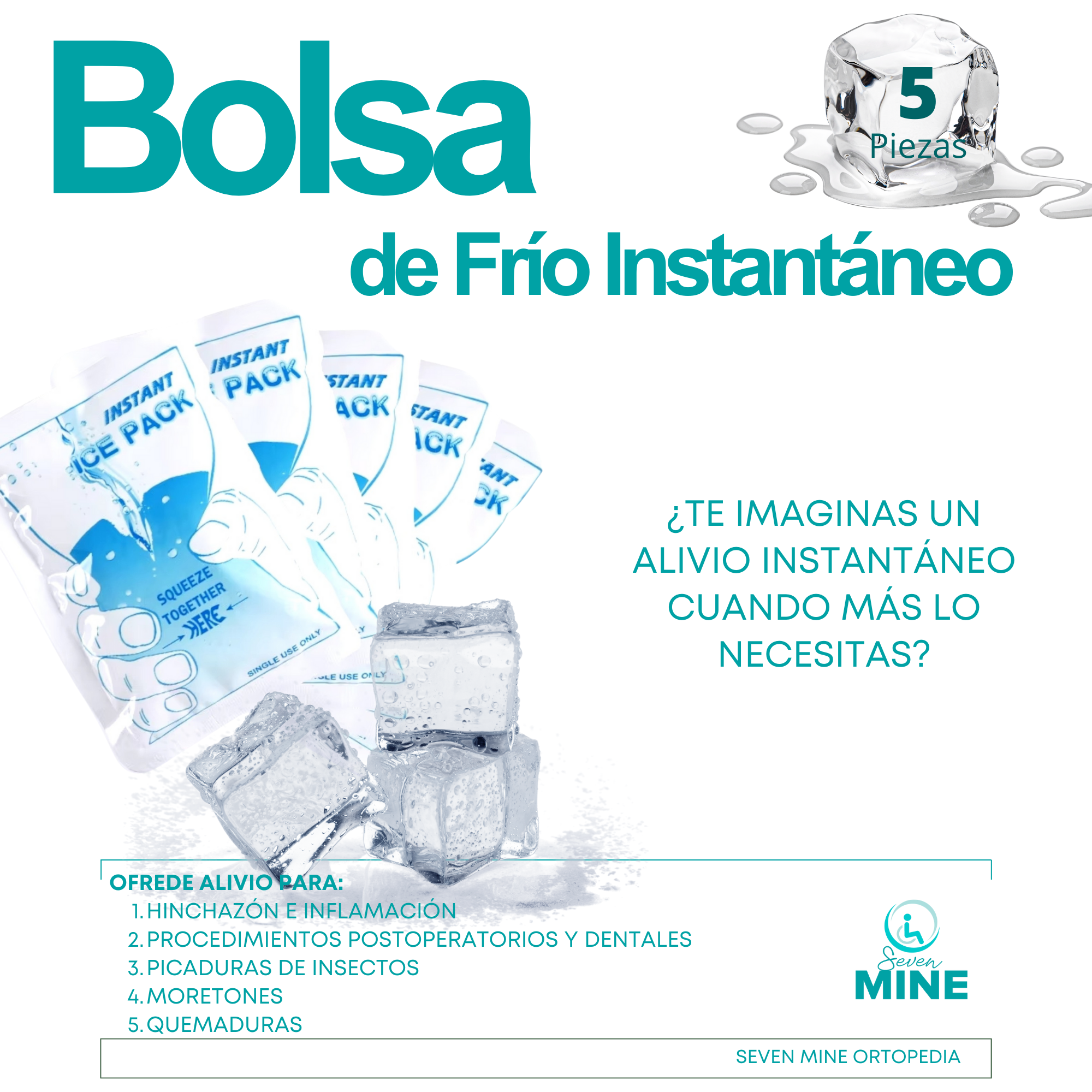 Foto 3 pulgar | 5 Bolsas De Hielo Instantáneo – Compresas Frías Portátiles Para Alivio Del Dolor En Rodilla, Espalda Y Cuello. 15x1