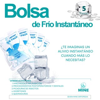 Foto 2 | 5 Bolsas De Hielo Instantáneo – Compresas Frías Portátiles Para Alivio Del Dolor En Rodilla, Espalda Y Cuello. 15x1