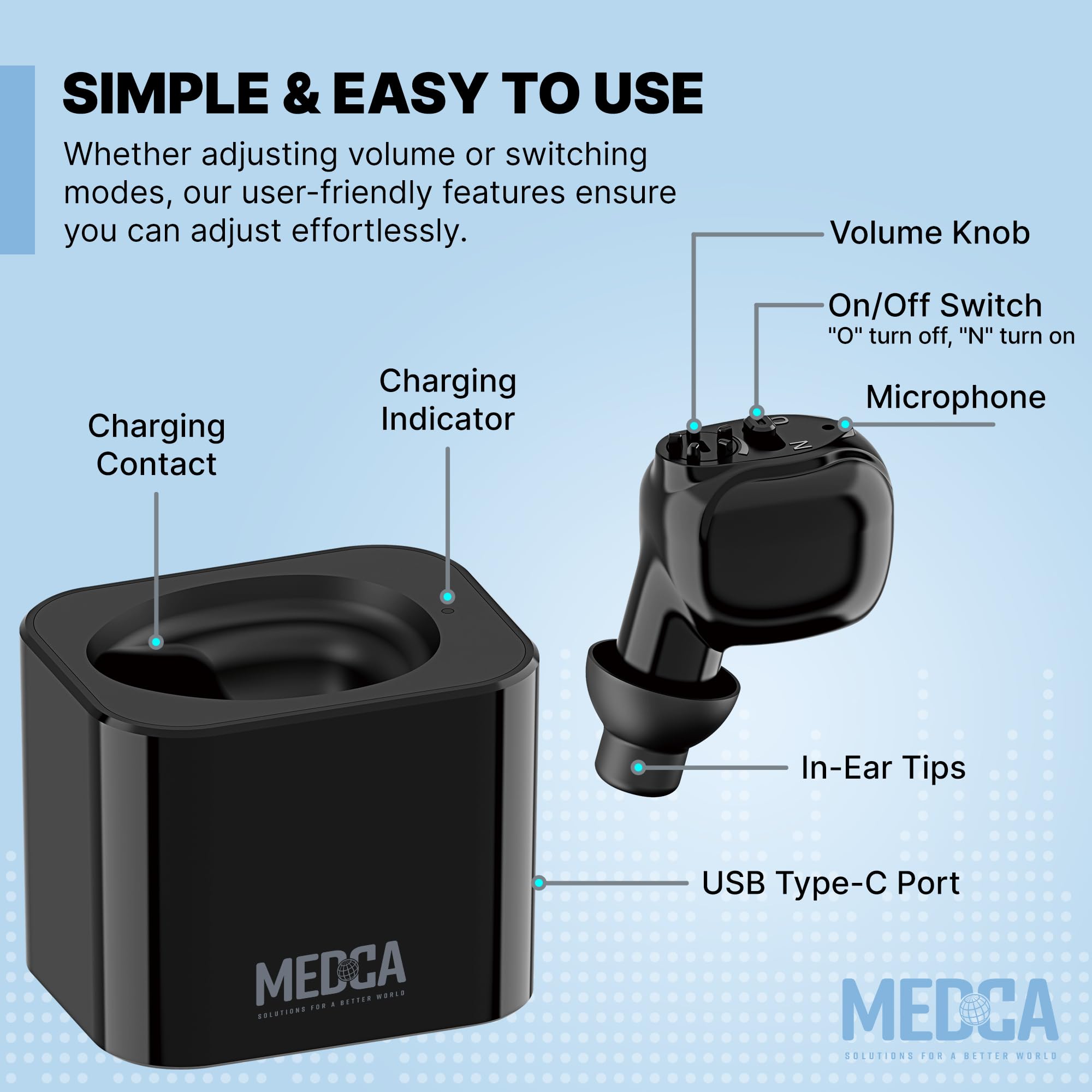 Foto 3 pulgar | Audífono Medca Recargable Hd Sound Para Adultos, Color Negro - Venta Internacional.