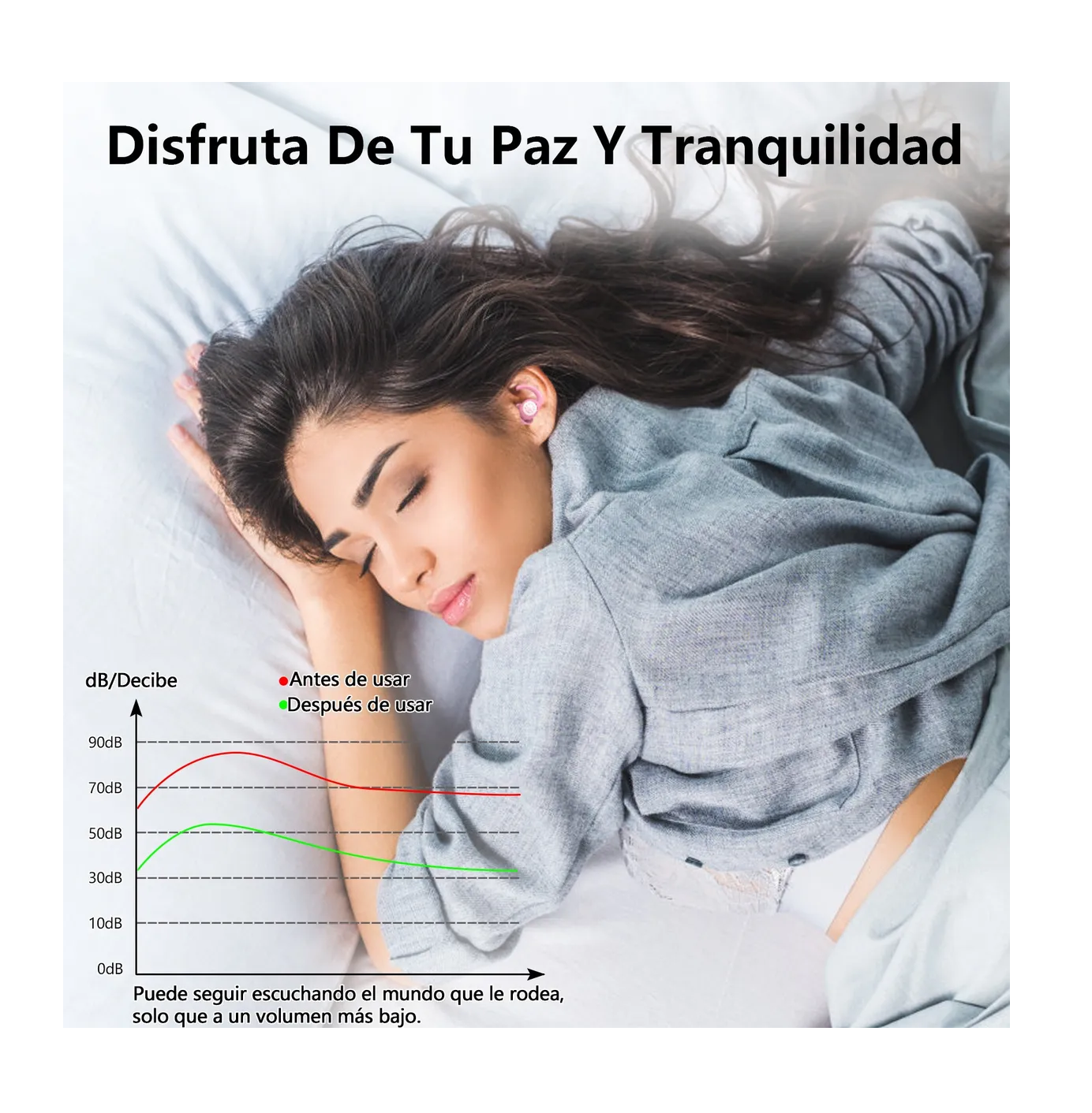 Foto 5 pulgar | 2 Pares Tapones Para Los Oídos Silicona Dormir Rosa