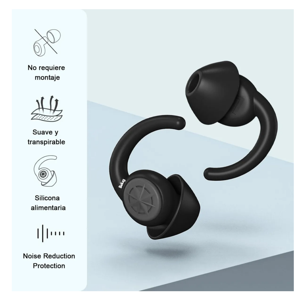 Foto 5 pulgar | 2 Pares Tapones Para Los Oídos Silicona Dormir Belug  Negro