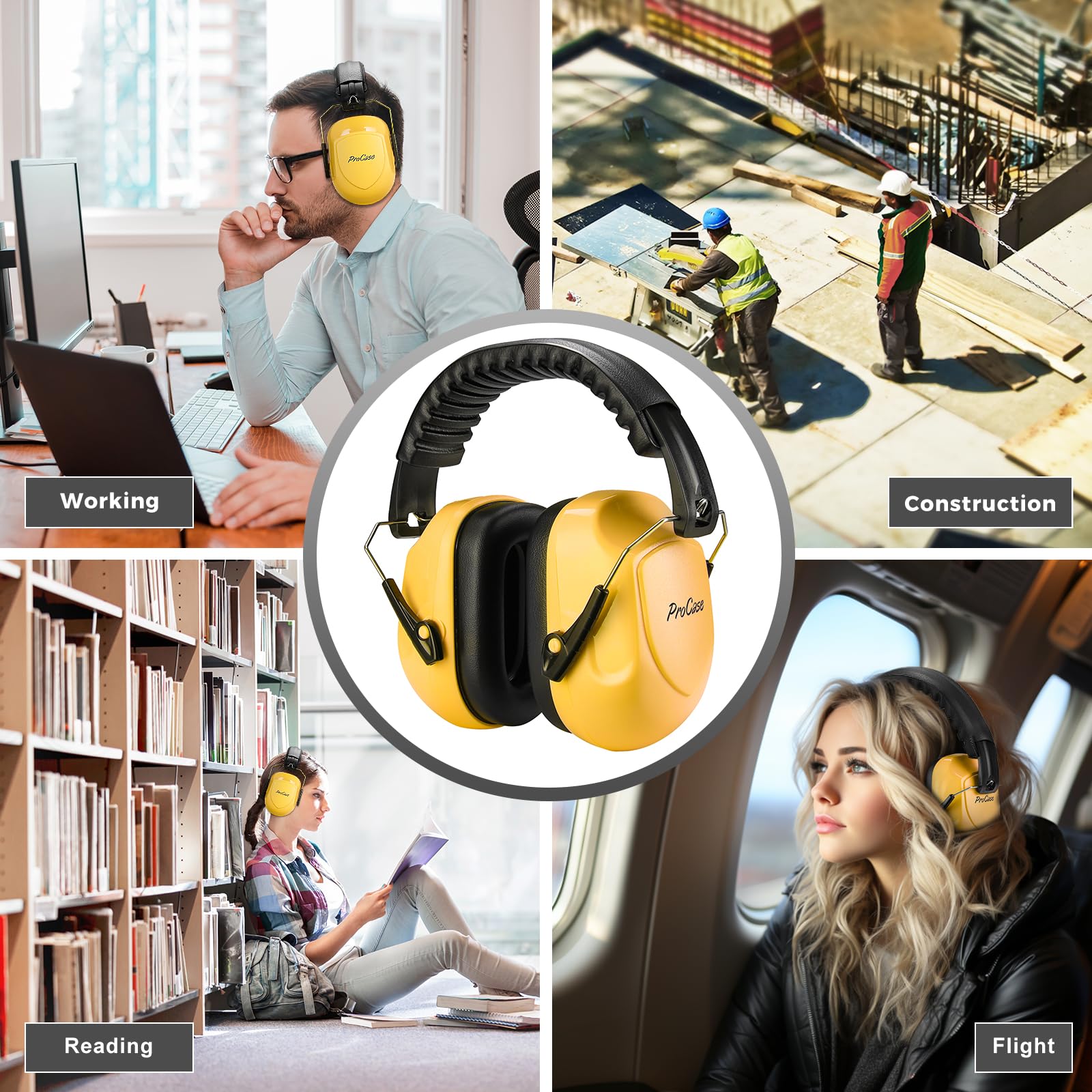 Foto 7 pulgar | Orejeras Procase Sound Proof Nrr 28db Con Reducción De Ruido, Color Amarillo - Venta Internacional.
