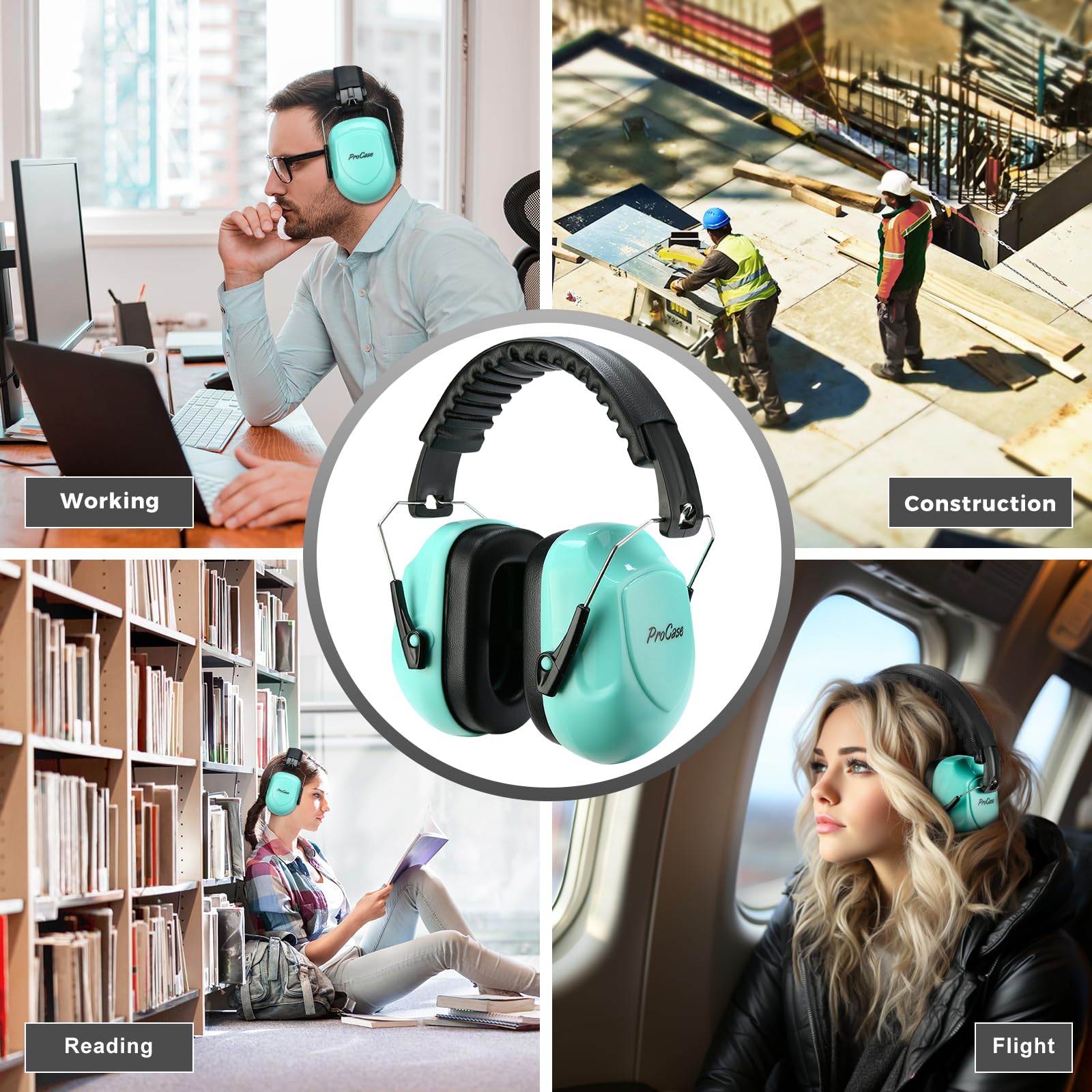 Foto 6 | Orejeras Con Reducción De Ruido Procase Sound Proof Nrr 28 Db, Color Verde Azulado - Venta Internacional.