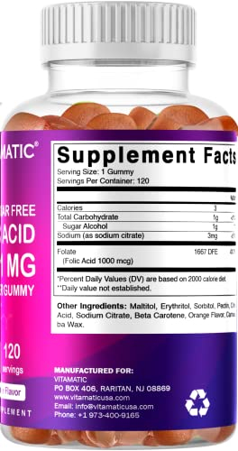 Foto 7 pulgar | Suplemento De Gomitas De Ácido Fólico Vitamáticas De 1000 Mcg Para Uso Prenatal - Venta Internacional.