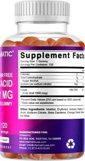Foto 6 | Suplemento De Gomitas De Ácido Fólico Vitamáticas De 1000 Mcg Para Uso Prenatal - Venta Internacional.