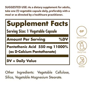 Foto 2 | Suplemento De Ácido Pantoténico Solgar 550 Mg, 100 Cápsulas Vegetales - Venta Internacional.