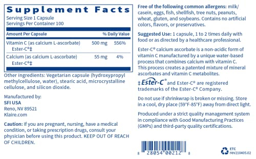 Foto 4 pulgar | Suplemento Klaire Labs Ester-c 500 Mg De Vitamina C Tamponada 100  - Venta Internacional.