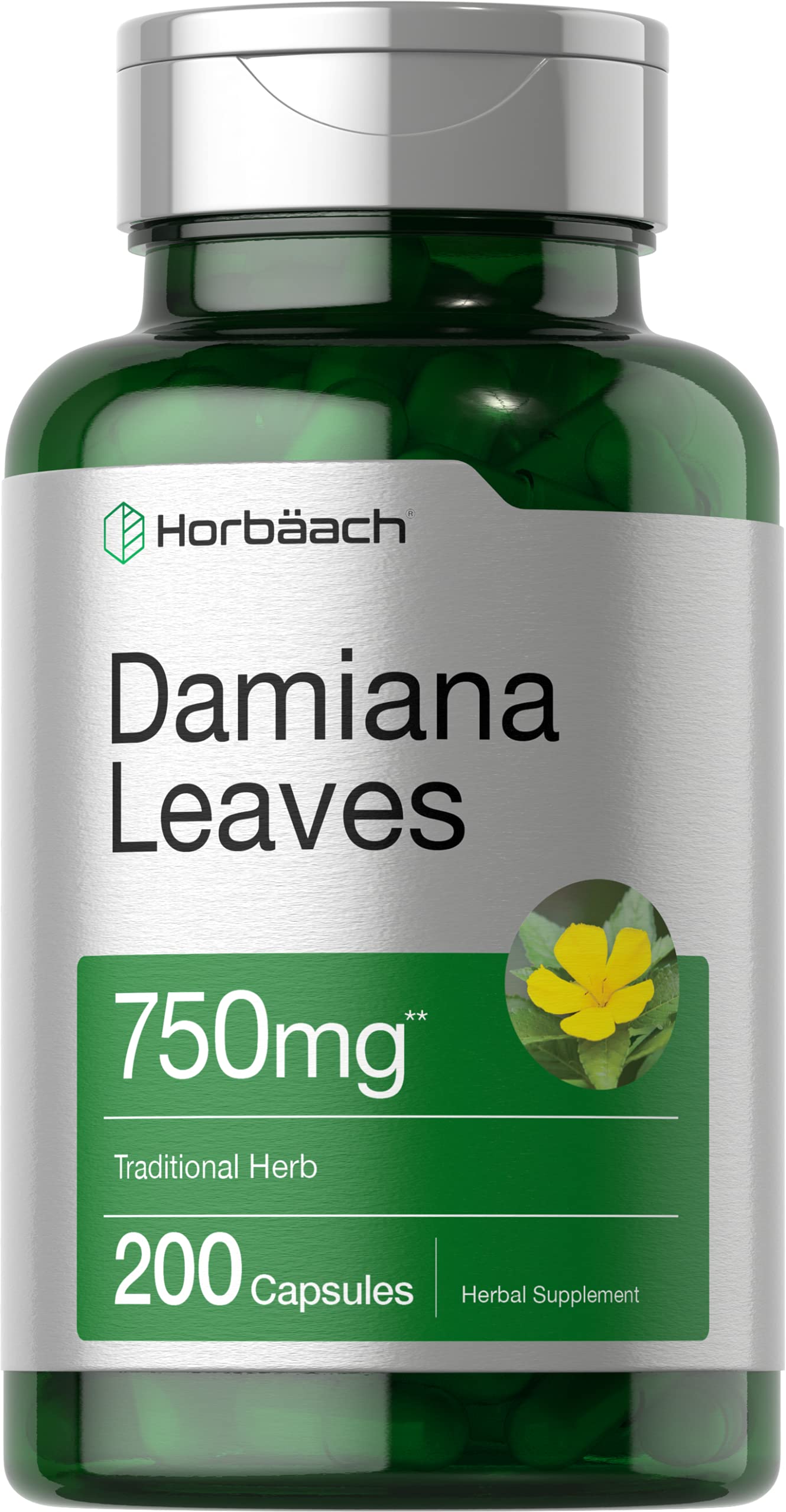 Foto 2 pulgar | Suplemento Horbäach Damiana Leaf 750 Mg | 200 Cápsulas - Venta Internacional.