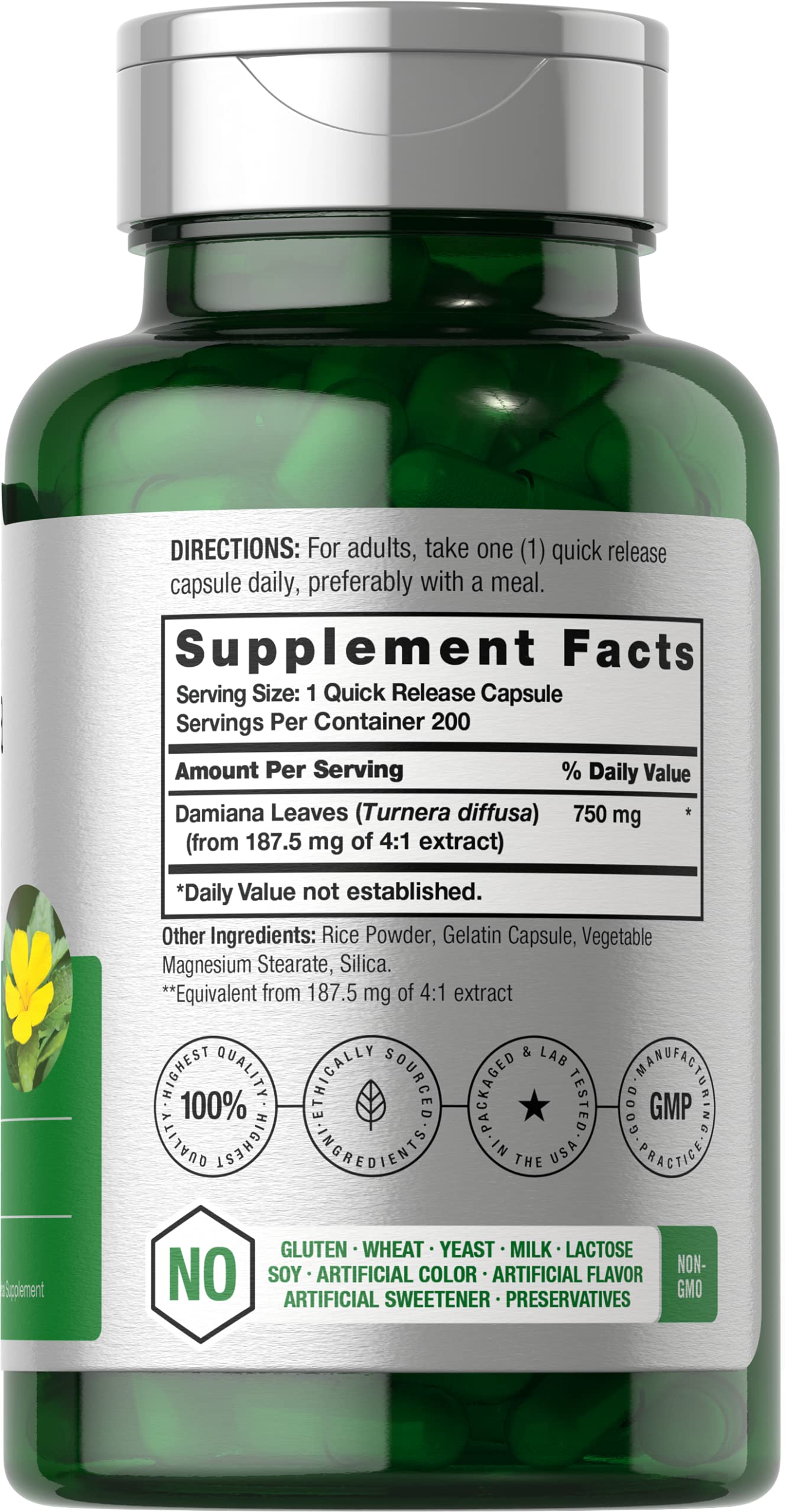 Foto 3 pulgar | Suplemento Horbäach Damiana Leaf 750 Mg | 200 Cápsulas - Venta Internacional.