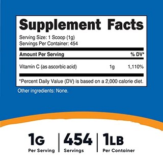Foto 2 | Vitamina C En Polvo Nutricost, Ácido Ascórbico Puro, 454 G - Venta Internacional.