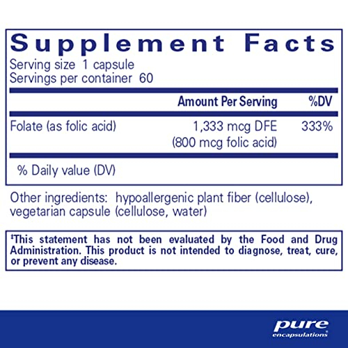 Foto 3 pulgar | Suplemento De Ácido Fólico De Pure Encapsulations, 1,333 Mcg, 60 Cápsulas - Venta Internacional.