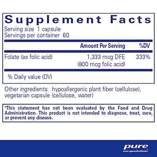 Foto 2 | Suplemento De Ácido Fólico De Pure Encapsulations, 1,333 Mcg, 60 Cápsulas - Venta Internacional.