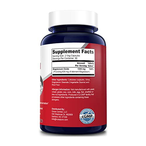 Foto 3 pulgar | Suplemento De Óxido De Magnesio Nusapure 1000 Mg 180 Cápsulas Vegetarianas - Venta Internacional.