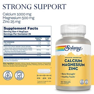 Foto 3 | Suplemento Solaray De Calcio, Magnesio Y Zinc De Alta Absorción De 100 Quilates - Venta Internacional.