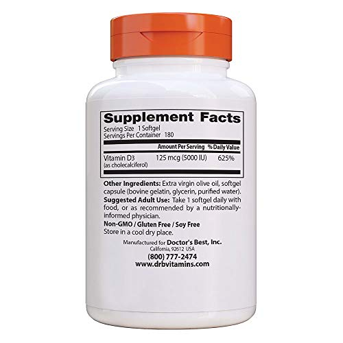 Foto 3 pulgar | Suplemento Doctor's Best de Vitamina D3 5000 UI 180 Comprimidos - Venta Internacional