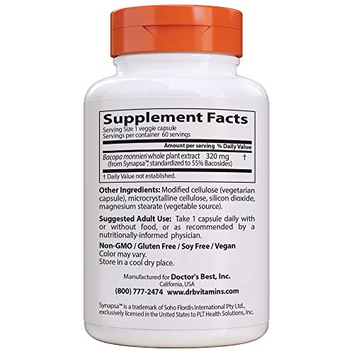 Foto 3 pulgar | Suplemento Doctor's Best Bacopa Con Synapsa 320 Mg 60 Comprimidos - Venta Internacional.
