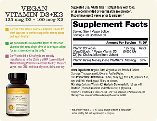 Foto 3 pulgar | Suplemento De Vitamina D3 Vegana De Naturewise 5000 Ui + K2 100 Mcg - Venta Internacional.