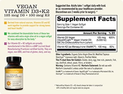 Foto 2 | Suplemento De Vitamina D3 Vegana De Naturewise 5000 Ui + K2 100 Mcg - Venta Internacional.