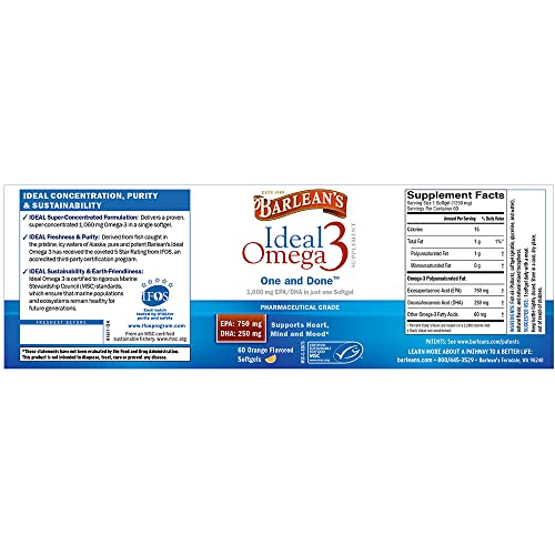 Foto 4 pulgar | Suplementos De Aceite De Pescado Omega-3 Ideal De Barlean, 60 Cápsulas Blandas - Venta Internacional.