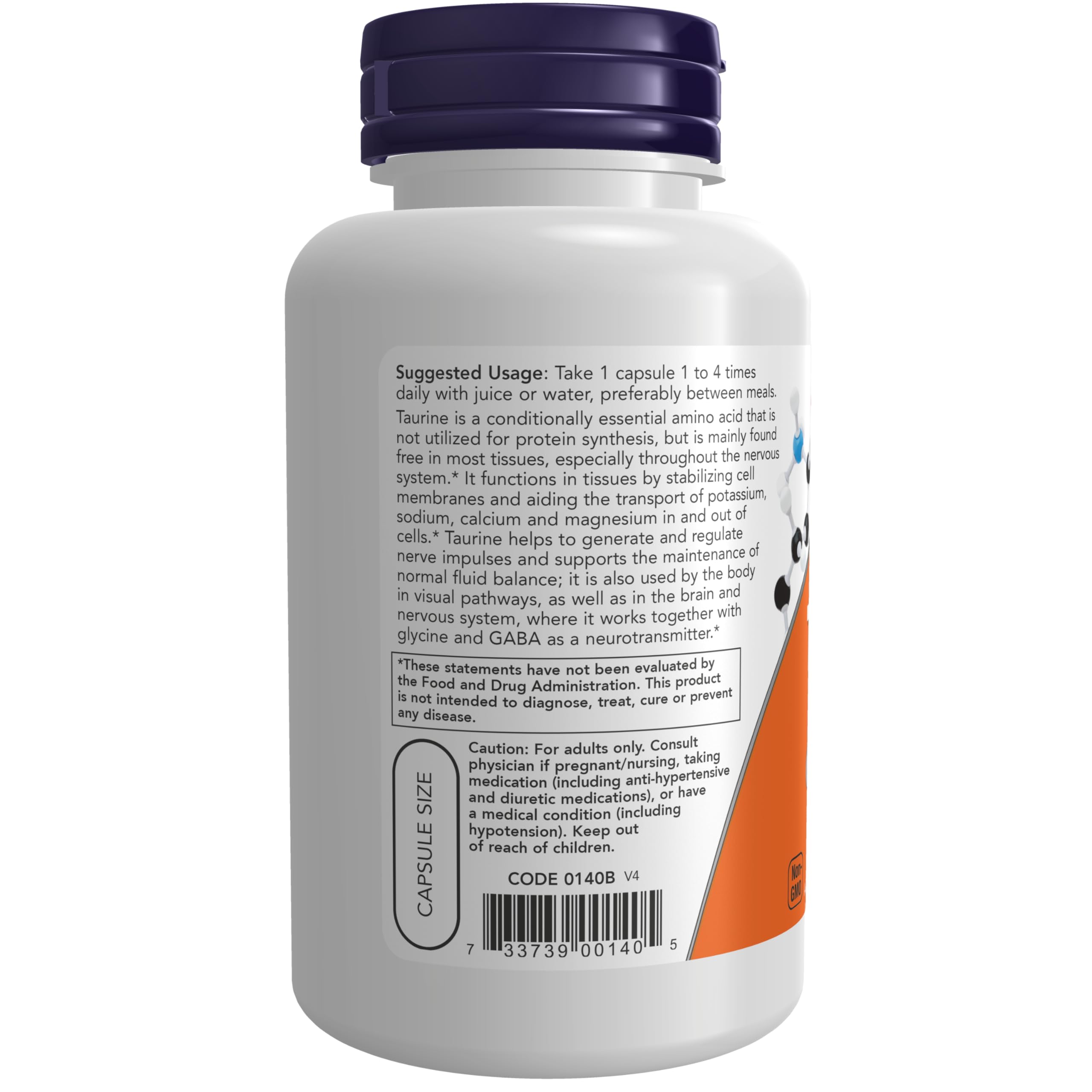 Foto 4 pulgar | Supplement Now Taurina 500 Mg Para La Salud Del Sistema Nervioso, 100 Cápsulas - Venta Internacional.