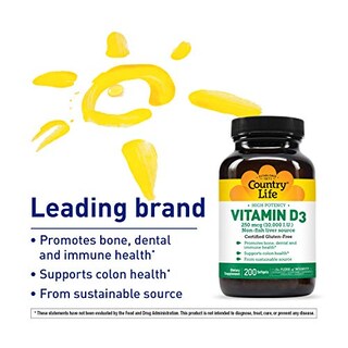 Foto 4 | Suplemento Country Life De Vitamina D3, 10000 Ui, 200 Cápsulas Blandas - Venta Internacional.
