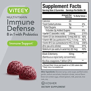 Foto 4 | Gomitas Viteey 8 en 1 para Reforzar el Apoyo Inmunitario Suplemento 60 Unidades - Venta Internacional