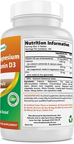 Foto 3 pulgar | Complementa El Calcio, Magnesio Y Zinc De Best Naturals Con Vitamina D - Venta Internacional.