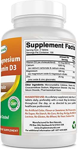 Foto 6 pulgar | Complementa El Calcio, Magnesio Y Zinc De Best Naturals Con Vitamina D - Venta Internacional.