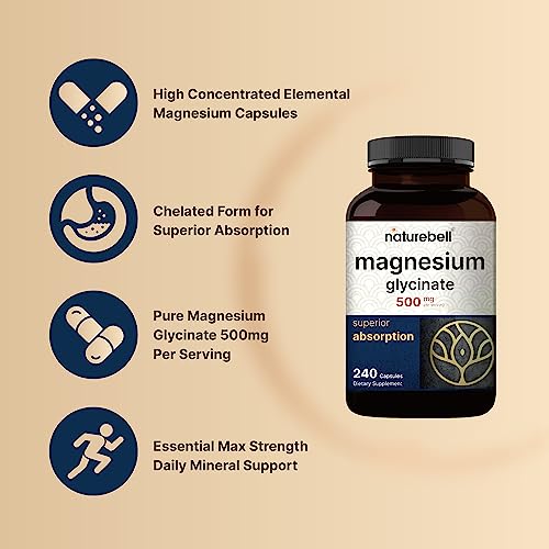 Foto 4 pulgar | Suplemento De Glicinato De Magnesio Naturebell 500 Mg 240 Cápsulas - Venta Internacional.