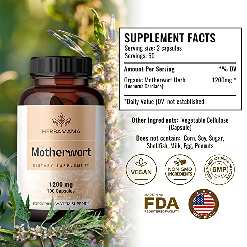 Foto 3 pulgar | Suplemento Herbamama Motherwort En Cápsulas 1200 Mg 100 Cápsulas - Venta Internacional.