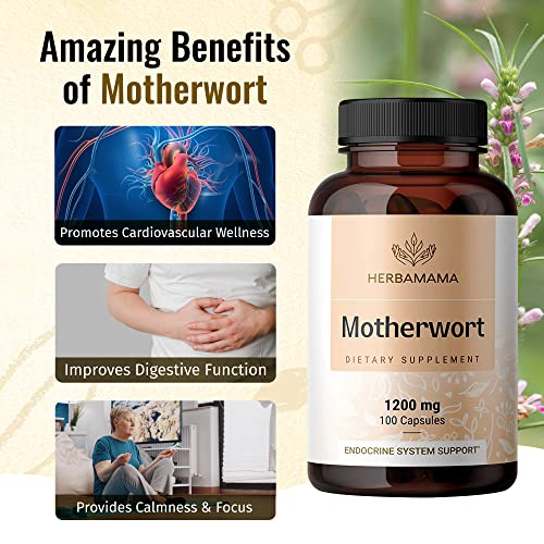 Foto 5 pulgar | Suplemento Herbamama Motherwort En Cápsulas 1200 Mg 100 Cápsulas - Venta Internacional.