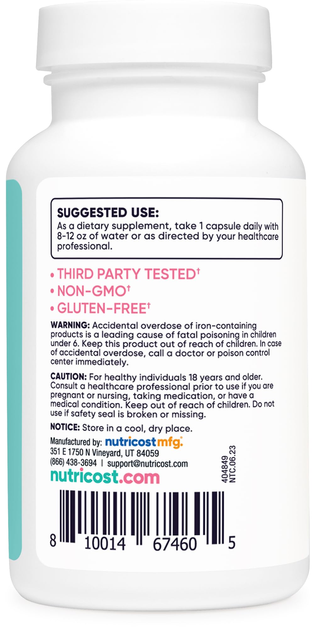 Foto 5 pulgar | Suplemento De Hierro Nutricost Para Mujeres 65 Mg Con Vitamina C 180 Ca - Venta Internacional.