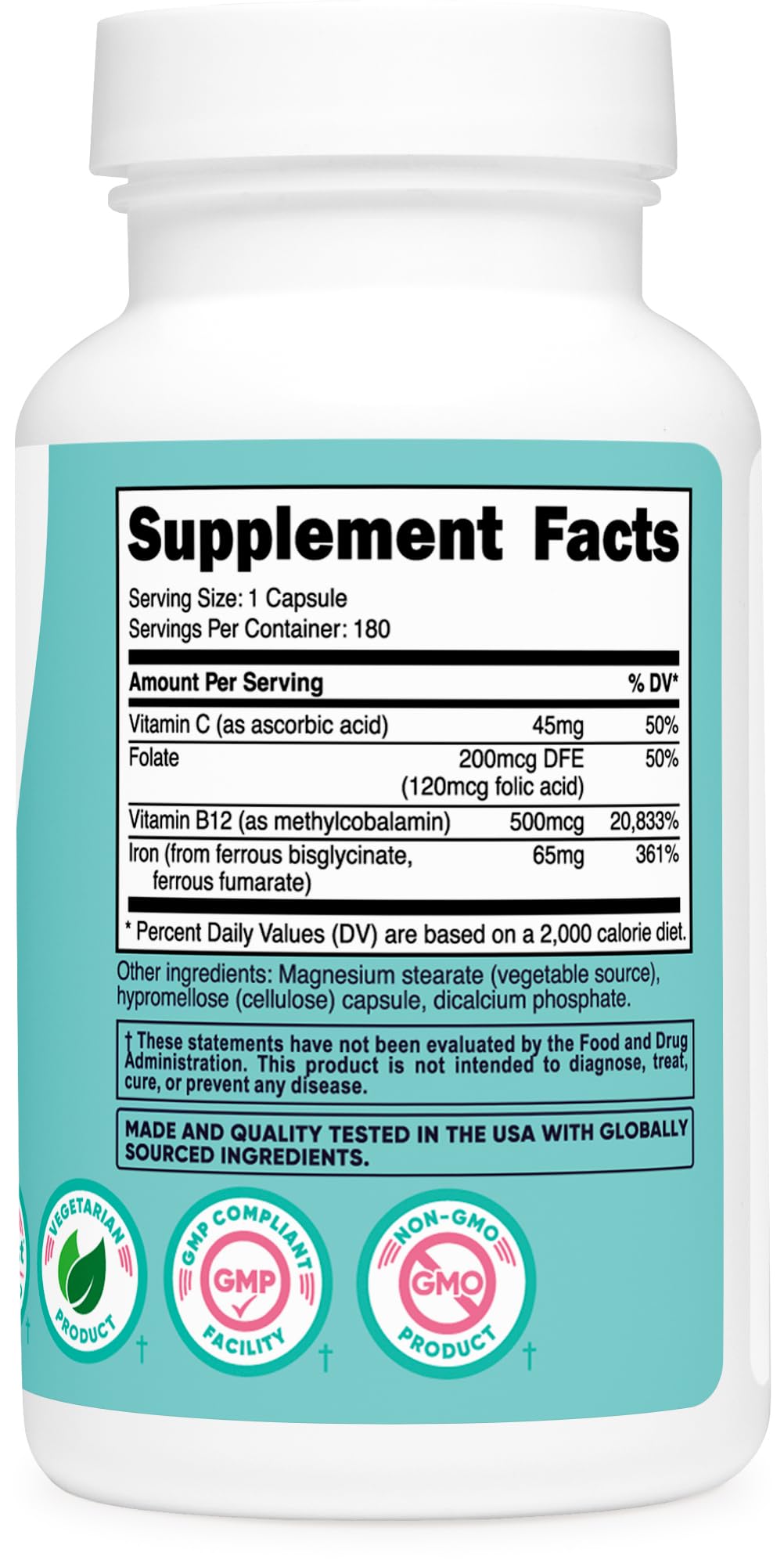 Foto 6 pulgar | Suplemento De Hierro Nutricost Para Mujeres 65 Mg Con Vitamina C 180 Ca - Venta Internacional.