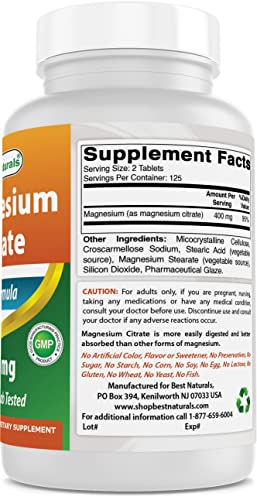 Foto 3 pulgar | Suplemento Best Naturals Citrato De Magnesio 400 Mg 250 Comprimidos - Venta Internacional.