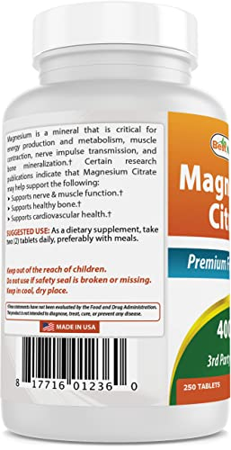 Foto 4 pulgar | Suplemento Best Naturals Citrato De Magnesio 400 Mg 250 Comprimidos - Venta Internacional.