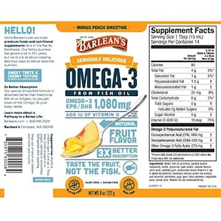 Foto 2 | Suplementos De Aceite De Pescado Barlean's Mango Peach Omega 3, 240 Ml - Venta Internacional.
