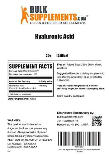 Foto 3 pulgar | Suplemento Bulksupplements.com Ácido Hialurónico 25 G - Venta Internacional.