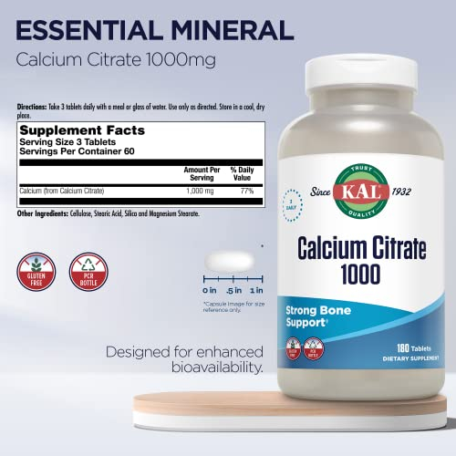 Foto 3 pulgar | Suplemento De Citrato De Calcio Kal 1000 Mg 180 Tabletas - Venta Internacional.
