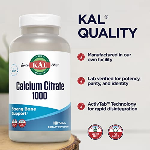Foto 5 pulgar | Suplemento De Citrato De Calcio Kal 1000 Mg 180 Tabletas - Venta Internacional.