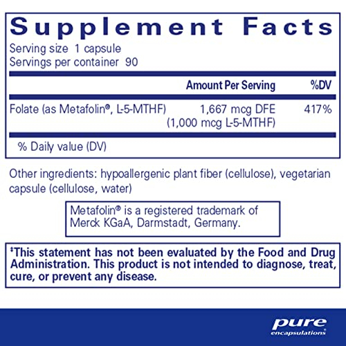 Foto 3 pulgar | Suplemento Pure Encapsulations Folate 1000 90 Cápsulas - Venta Internacional.