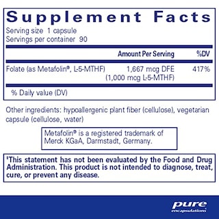 Foto 2 | Suplemento Pure Encapsulations Folate 1000 90 Cápsulas - Venta Internacional.