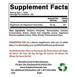 Foto 2 | Supplement Best Naturals Gluconato De Magnesio 35 Mg 180 Comprimidos - Venta Internacional.