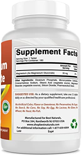 Foto 6 pulgar | Supplement Best Naturals Gluconato De Magnesio 35 Mg 180 Comprimidos - Venta Internacional.
