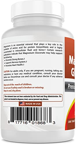 Foto 6 | Supplement Best Naturals Gluconato De Magnesio 35 Mg 180 Comprimidos - Venta Internacional.