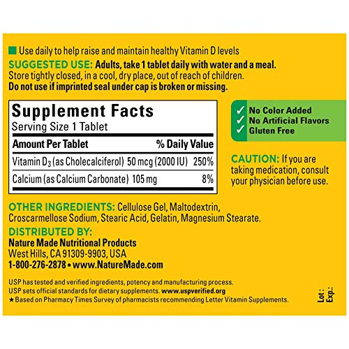 Foto 2 | Suplemento de Vitamina D3 Nature Made 2000 Ui 220 Tabletas - Venta Internacional