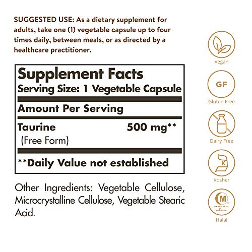 Foto 3 pulgar | Suplemento Solgar Taurine 500 Mg 250 Cápsulas Vegetales - Venta Internacional.