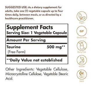 Foto 2 | Suplemento Solgar Taurine 500 Mg 250 Cápsulas Vegetales - Venta Internacional.